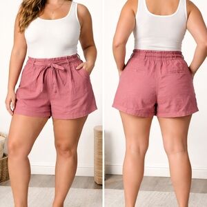 Old Navy Dusty Rose Linen-Blend Paperbag Shorts – Women’s Size 14